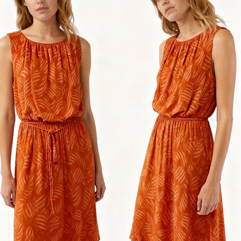 Loft Coral tropical Leaf Print Dress